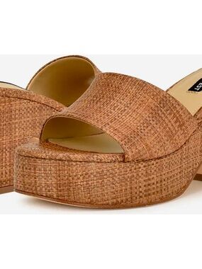 Nine West Tan Woven Platform Slide Sandals